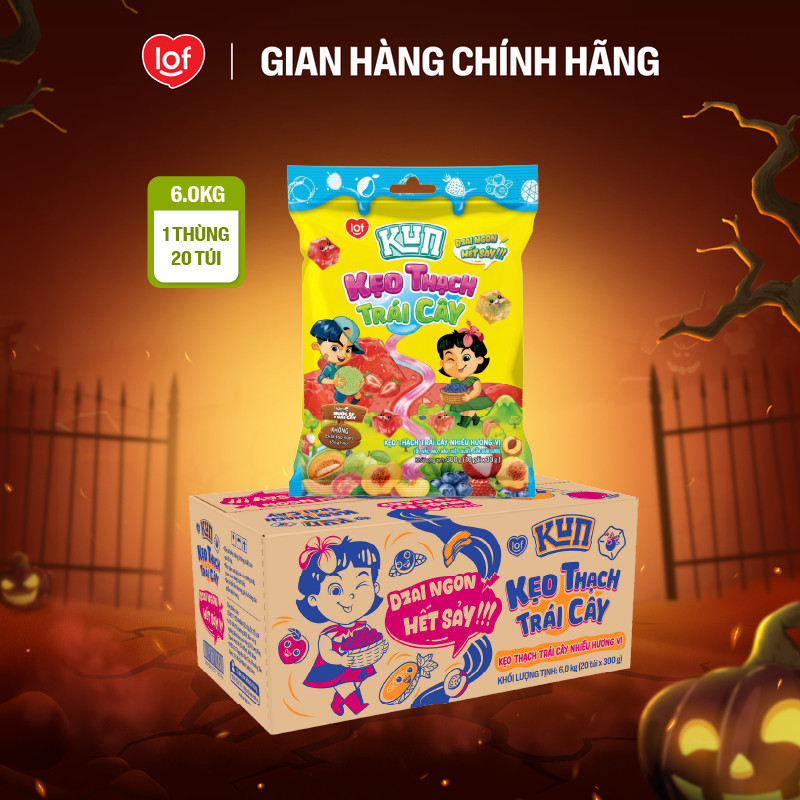 Kẹo thạch trái cây KUN nhiều hương vị thùng 20 túi x 300g