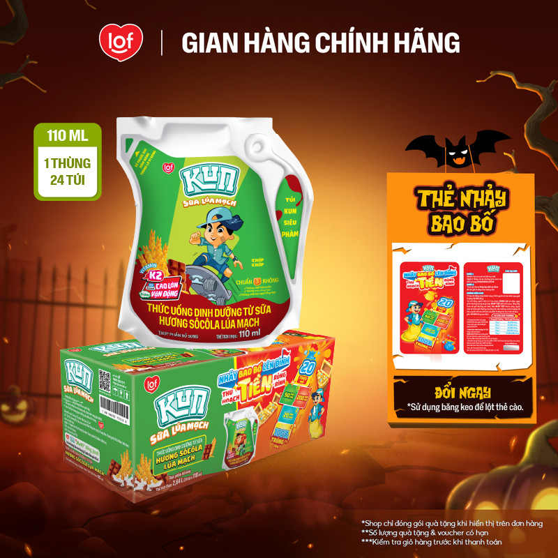 Sữa lúa mạch socola KUN thùng 24 túi x 110ml