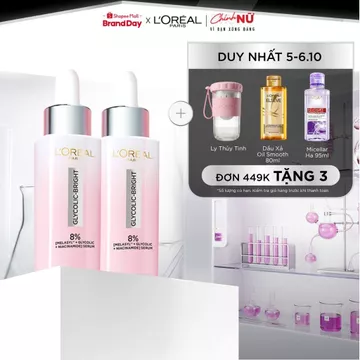Bộ 2 Serum Glycolic Melasyl 8% [Melasyl+Glycolic+Niacinamide] dưỡng sáng da, mờ thâm mụn & nám Loreal Paris (30ml x2)