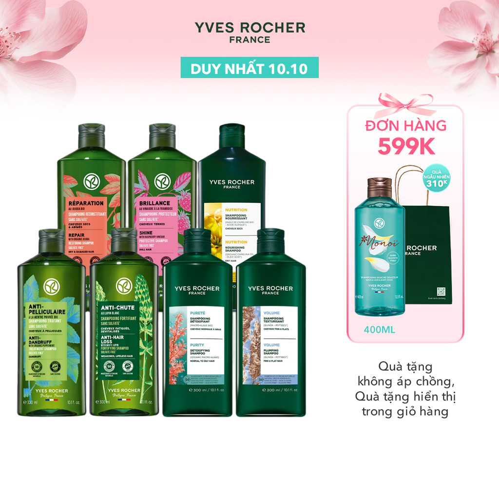 Dầu gội thiên nhiên Không Sulfate Không Silicone Yves Rocher Shampoo 300ml (nhiều phân loại)