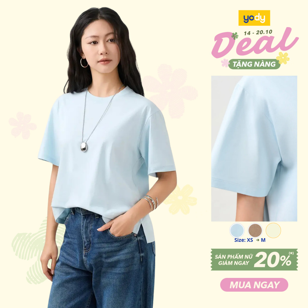 [BST The New T-Mate] Áo Phông Nữ Yody Boxy thun cổ rib co giãn năng động mềm mại WCTS26S008