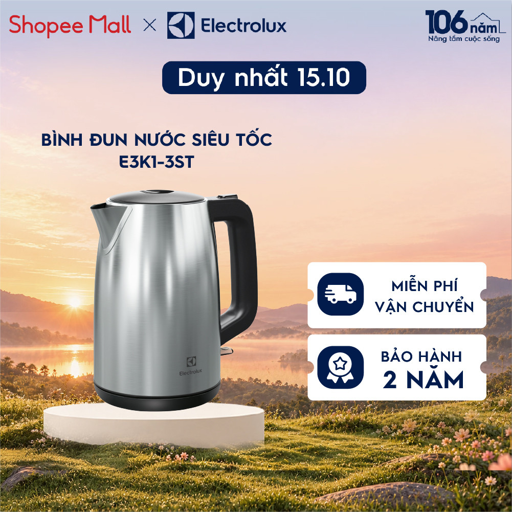 [Mới] Ấm đun siêu tốc Electrolux 1,7L E3K1-3ST - Chất liệu Inox/ Thép không gỉ