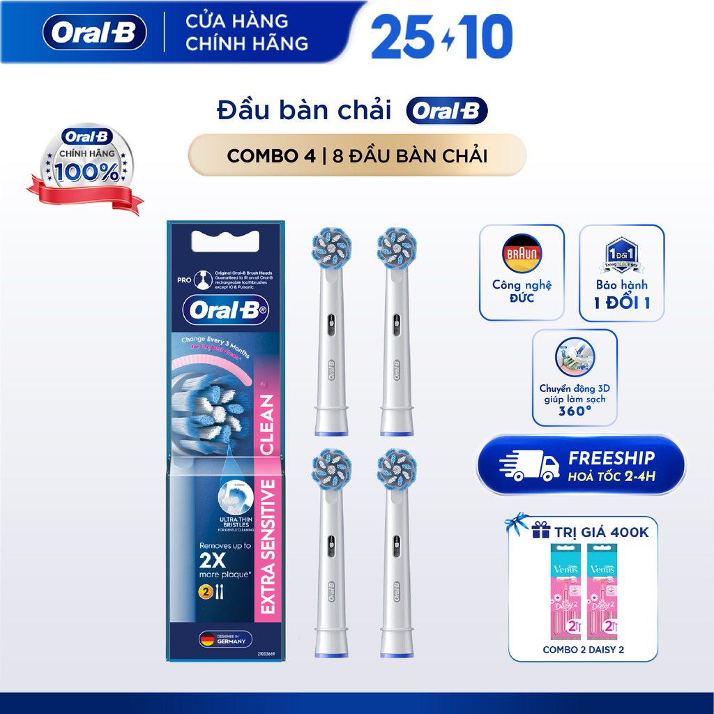 [Giảm 50%] Combo tiết kiệm 8 đầu bàn chải thay thế Oral B Chính Hãng Vitality Pro răng nhạy cảm/niềng/trắng răng