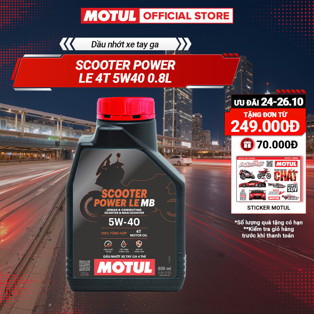 Dầu nhớt xe tay ga Motul Scooter Power LE 4T 5W40 dung tích 0.8L