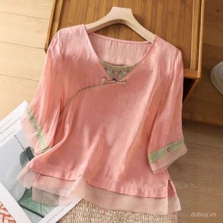 Mùa Hè 2025 - Áo sơ mi mỏng phong cách retro Trung Hoa từ vải cotton jacquard