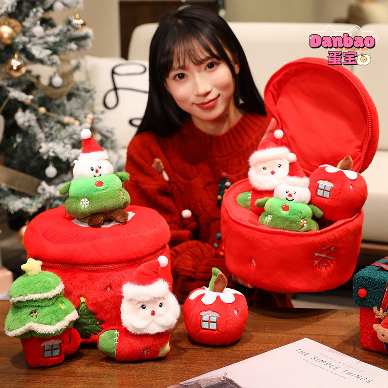 ((DANBAO) Hộp quà Giáng sinh Bạn bè Đồ chơi sang trọng Quà tặng Giáng sinh nhỏ Tất búp bê Chất liệu người tuyết Apple Quà tặng mềm cho trẻ em Quà tặng Giáng sinh Đồ chơi DANBAO
