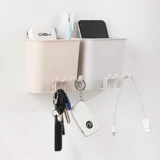 Kệ dán tường đựng bàn chải, kem đánh răng đa năng, kèm móc treo đồ tiện dụng