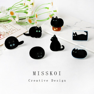 MISMEMO Hoạt Hình Dễ Thương Sáng Tạo Mèo Đen Thoáng Mát Thổ Cẩm Acrylic Pin Mặt Dây Chuyền