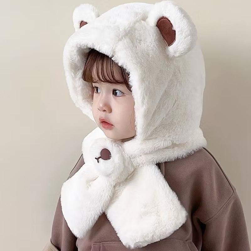 Mũ Gấu Kèm Khăn Cho Bé Dễ Thương Nhiều Màu Tai Gấu Cho Bé Từ 1Y-7Y Mùa Đông Ấm Áp 46-52 cm MB32