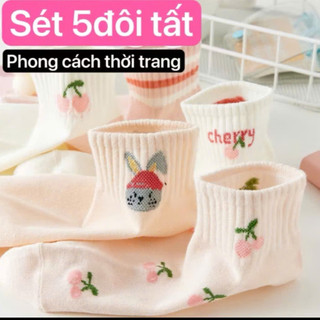 SET 5 ĐÔI TẤT CHO BÉ GÁI 5–8 TUỔI – HỌA TIẾT DỄ THƯƠNG, MỀM MỊN, CO GIÃN TỐT, GIÚP BÉ VUI CHƠI THOẢI MÁI