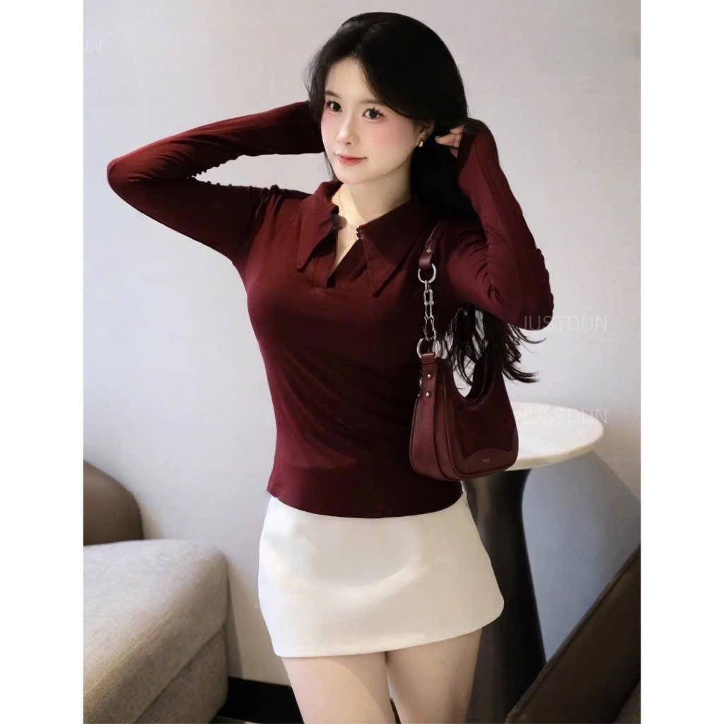 Áo Thun Ôm Body Dài Tay Polo Cổ Sơ Mi Cotton Nhuyễn MA2759