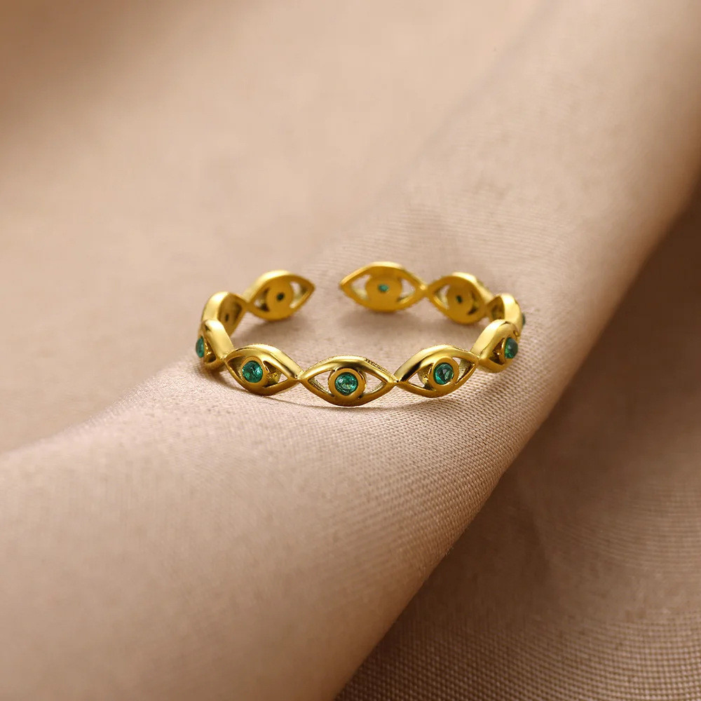 Nhẫn Mắt Quỷ Mạ Vàng 18K Nữ với Zircon Kẻ Sọc, An Toàn và Bền Màu