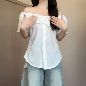 Áo sơ mi ngắn tay xù một vai kiểu Pháp mùa hè dành cho nữ Tính khí Thiết kế eo hẹp Cảm giác