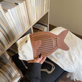 Dễ Thương Hình Cá Dệt Kết Cấu Túi Messenger Hoạt Hình Ngoại Vi Giá Trị Cao Phong Cách Mục Vụ Nhẹ Dễ Thương Túi Thường Ngày