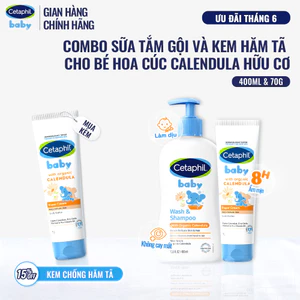 Combo Sữa tắm gội dưỡng ẩm 400ML và Kem chống hăm tã 70G dịu lành cho bé với Calendula hoa cúc hữu cơ