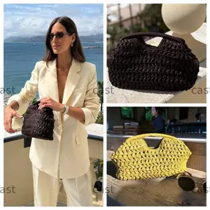 Túi xách nữ CAST, Túi ly hợp dệt sang trọng dung tích lớn, họa tiết đơn giản thanh lịch Túi đi biển rơm Ví đi biển Kỳ nghỉ bên bờ biển