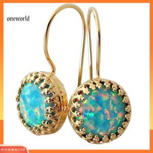 Một thế giới| Vintage Nữ Nhiều Màu Tròn Giả Opal Khắc Tòn Ten Móc Bông Tai Trang Sức