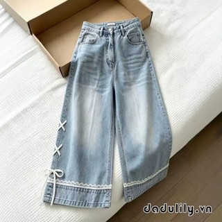 DADULILY  Quần Bò Ống Rộng Thắt Nơ Nữ Quần Ống Thẳng Dễ Phối