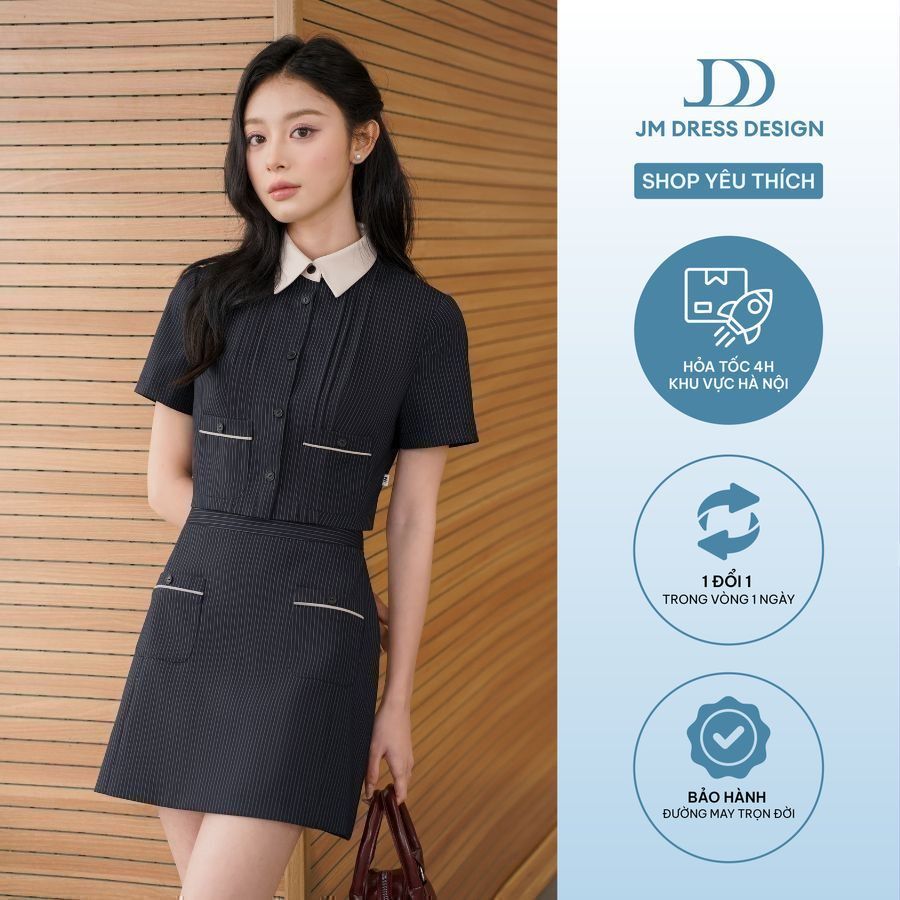 Set Áo cổ đức dâng croptop 2 túi ốp 2T09.2503K, Chân váy chữ A 2 túi ốp 4S11.2503K, bộ đồ công sở tiểu thư thanh lịch JM
