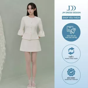Set Áo Cổ Tròn Cúc Tay Loe 2T37.2507K + Chân Váy Có Đai 4S23.2507K – Set Matching Công Sở Thanh Lịch Thiết Kế Bởi JM