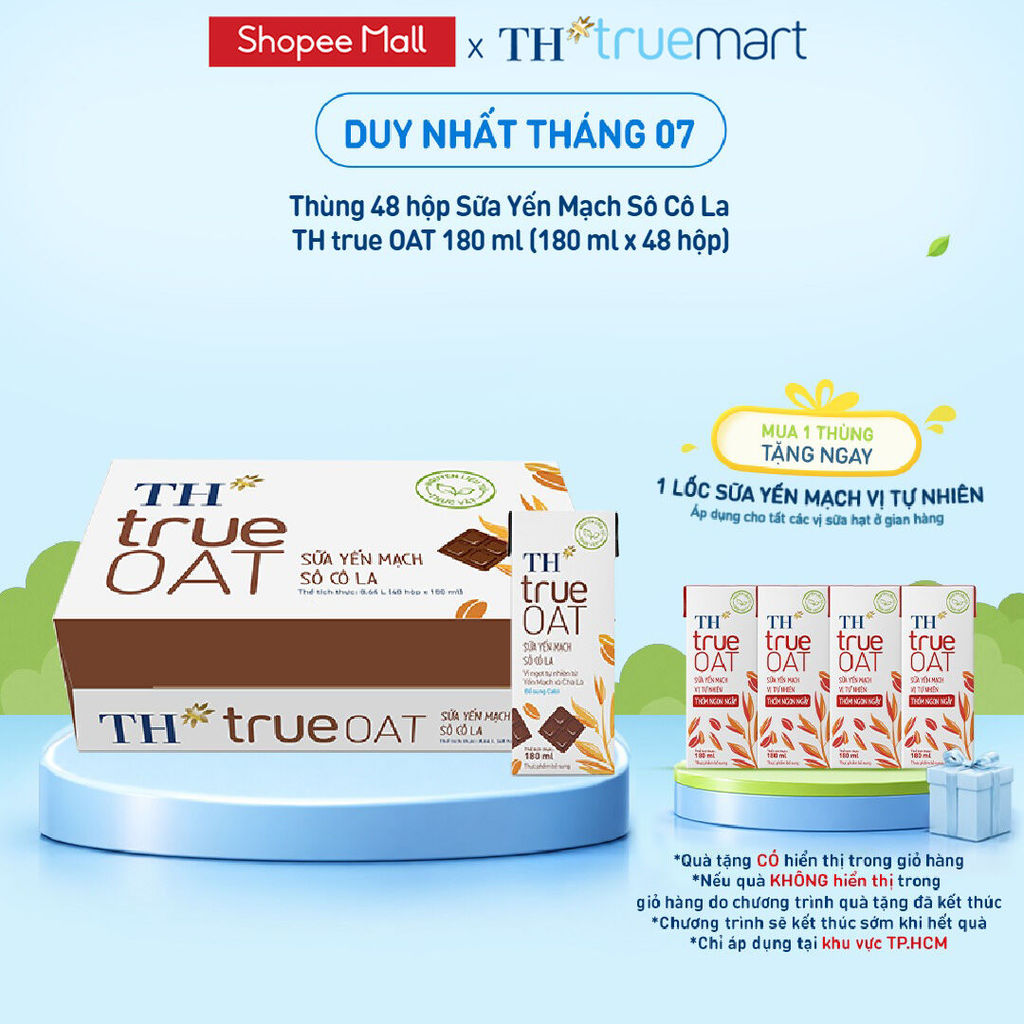 [LIVESTREAM] Thùng 48 hộp Sữa Yến Mạch Sô Cô La TH true OAT 180ml (180 ml x 48)
