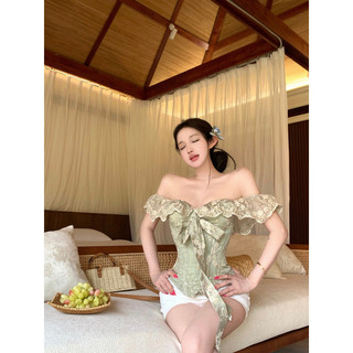 Áo ống trễ vai dành cho nữ, áo corset voan xếp ly mới cho mùa đầu xuân