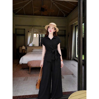 Set Bộ Quần Suông Áo Sơ Mi Thắt Nơ Eo Bigsize M-2XL Form Rộng Che Khuyết Điểm K&B FASHION