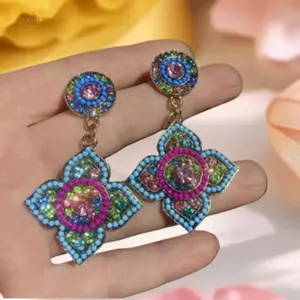 PNPIA- Vintage Bohemian Hoa Màu Kim Cương Giả Hạt Bông Tai Dành Cho Nữ Tính Khí Thời Trang Quà Tặng Trang Sức