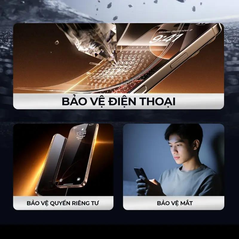Kính cường lực chống nhìn trộm WLCK cho iPhone, kèm khung căn chỉnh, độ cứng 9D