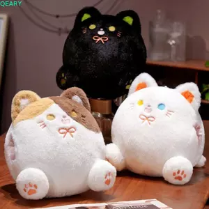QEARY Calico Cat Đồ chơi sang trọng, Bông PP có túi cầm tay Gối sang trọng, Đồ chơi sang trọng thoải mái Smile Funny Kawaii Black Cat Sang trọng Búp bê sinh nhật Giáng sinh