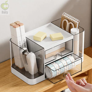 Hộp lưu trữ máy tính để bàn ROLY, Hộp lưu trữ ngăn kéo bằng nhựa đa chức năng, Dụng cụ sắp xếp bàn dung tích lớn bền bỉ dành cho học sinh