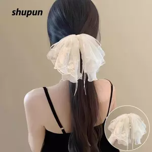 Kẹp Tóc Ren SHUPUN, Kẹp Tóc Nơ Đa Năng Màu Trơn, Dài Vừa Ngọt Ngào Ren Pháp Thanh Lịch Bun Vuốt Kẹp Dành Cho Nữ