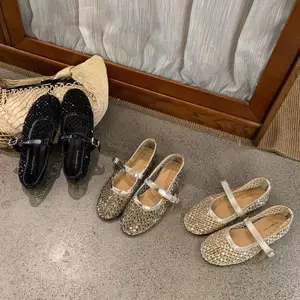 Giày đế phẳng dệt TT Giày đế phẳng thời trang nữ Giày lưới phù hợp Giày xô rỗng