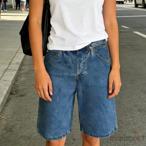 MAPLEPOET-Nữ Rời Phù Hợp Với Quần Short Denim Zip Bay Có Nút Đóng Chiều Dài Đầu Gối Quần Short Bermuda Để Mặc Hàng Ngày