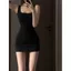 Mùa hè Plus kích thước Pure Desire Little Black Dress Fat mm Cổ vuông Sling Túi thắt lưng hẹp Mông Bọc bó sát Flesh Slimer Look Hot Girl Váy không tay nữ