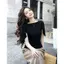 Áo thun ngắn tay một vai màu đen mùa hè kiểu Pháp Xù Thiết kế thích hợp Slim-fit Slimmer Look White Tính khí phù hợp cho nữ Hot Girl Top