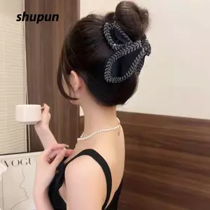 Kẹp Cá Mập SHUPUN, Vuốt Tóc Nơ Phong Cách Quyến Rũ, Kẹp Tóc Tai Lúa Mì Satin Màu Đen Thanh Lịch Nữ