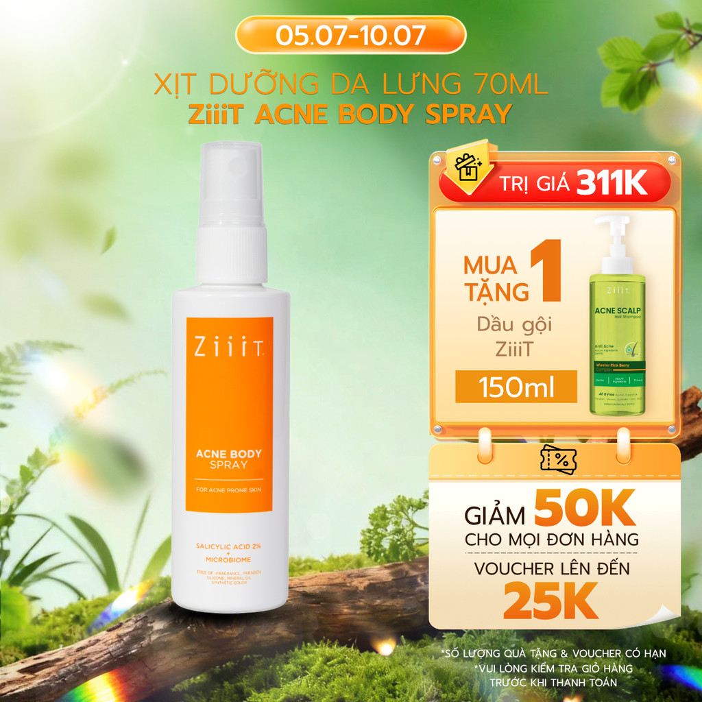 Xịt Giảm Mụn Lưng BHA Kháng Khuẩn, Giảm Viêm Nang Lông Cho Da Nhạy Cảm ZiiiT 70ml