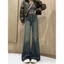 Quần Jean Cao Cấp loe Mỹ Retro Rửa Quần Denim Nữ Đau Khổ