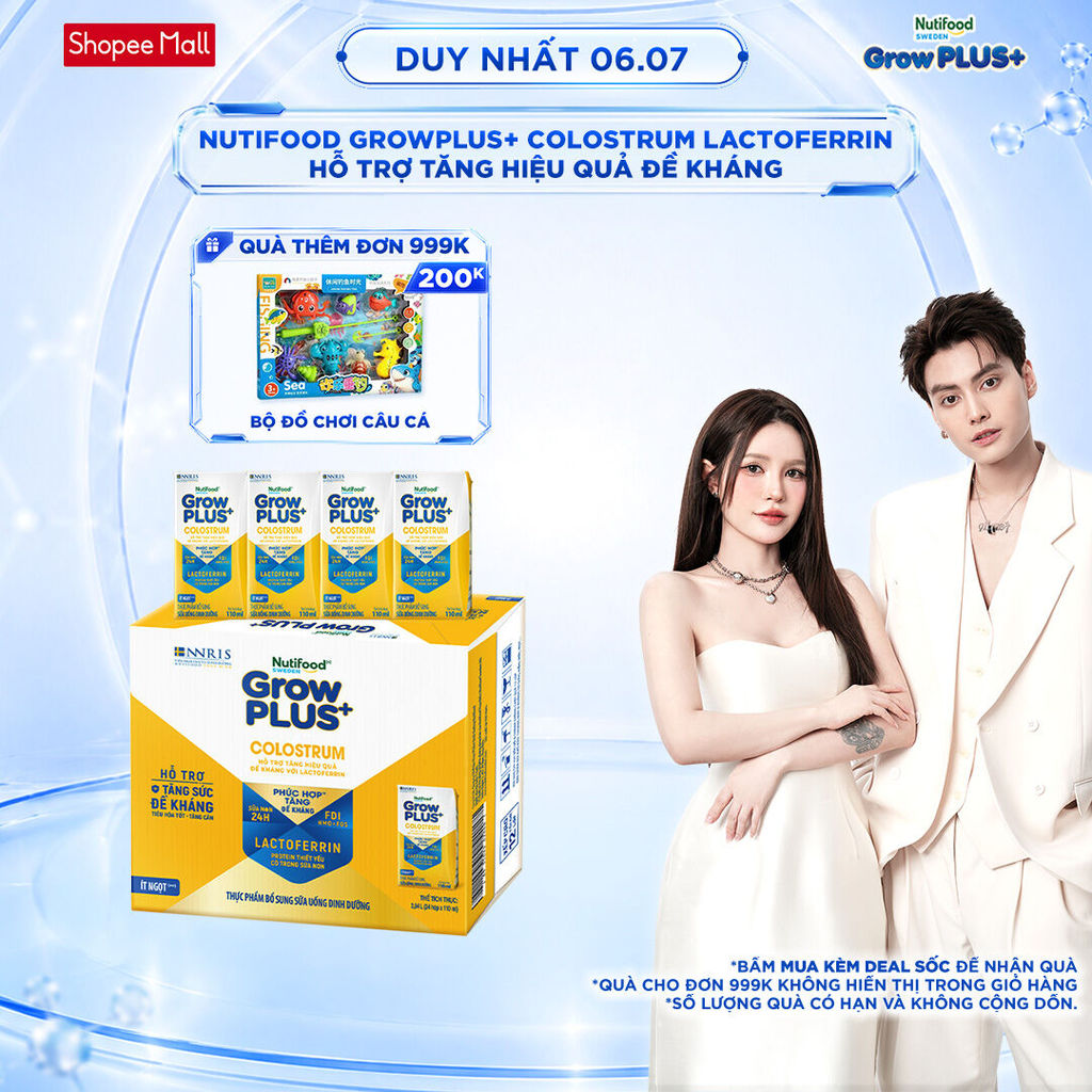 [Livestream Lucie] Thùng 24 hộp Sữa bột pha sẵn Nutifood Sweden GrowPLUS+ Colostrum Lactoferrin 110ml