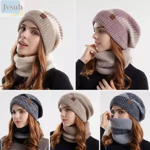 Bộ khăn quàng cổ mũ JVSUB, Mũ beanie mềm lót lông cừu dày, Máy hâm nóng cổ ấm áp chống gió cho mùa thu đông