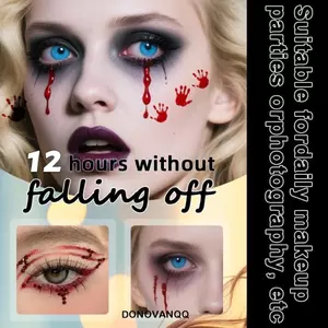 Nhãn dán trang điểm Halloween DONOVANQQ, Nhãn dán phấn má hồng vết máu lâu trôi không thấm nước, Phim hoạt hình nghệ thuật toàn thân bí ngô Nhãn dán Tatto tàn nhang dùng một lần Người lớn Trẻ em sử dụng
