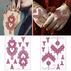 WEETW Henna Hình Xăm Dán, Chân Tay Ren Hình Xăm Giả Tạm Thời, Ren Đỏ Henna Hình Xăm Đỏ Mehndi Dán Ấn Độ Hoa Chống Thấm Nước Màu Đỏ Henna Hình Xăm Đề Can Nữ / Nữ