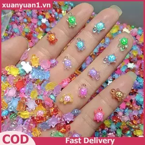 XUAN 3D Mini Nhựa Rùa Móng Tay Nghệ Thuật Quyến Rũ 100 Chiếc Đêm Phát Sáng Hoạt Hình Phụ Kiện Dễ Thương Cho Trẻ Em Bé Gái DIY Làm Móng Tay Salon Trang Trí VN