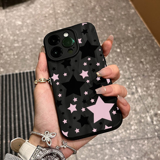 Ốp Lưng IPhone 13 15 11 17 16 12 14 ProMax  Họa tiết sao đen hồng toàn nền 7 8Plus XR X XS Max