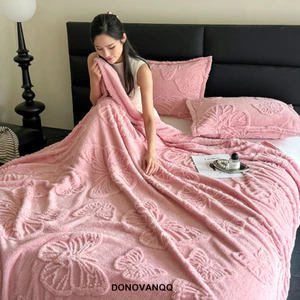 DONOVANQQ Bướm Jacquard Flannel Chăn, Chăn mềm mại thân thiện với da, Chăn ngủ ấm áp 3D màu trơn sáng tạo Phòng điều hòa