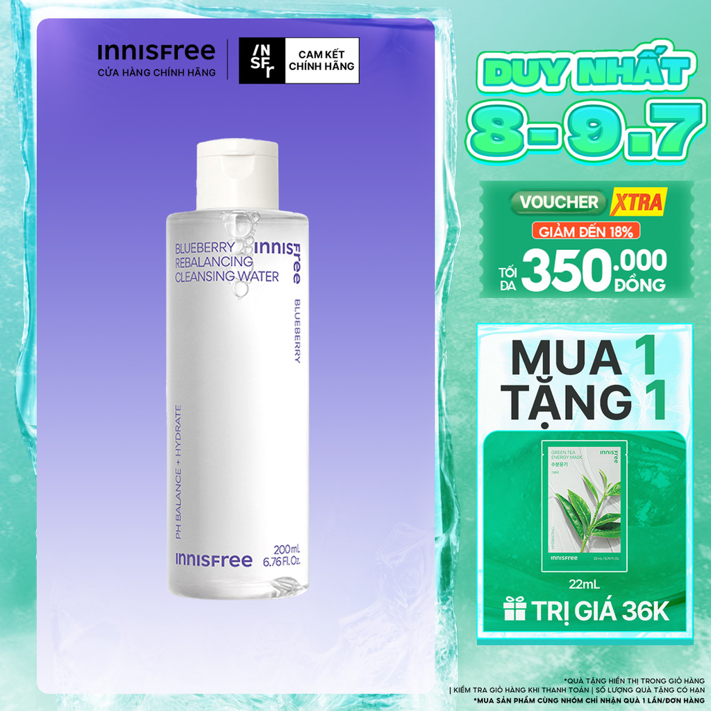Nước tẩy trang cân bằng giữ ẩm da innisfree Blueberry Rebalancing Cleansing Water 200 mL