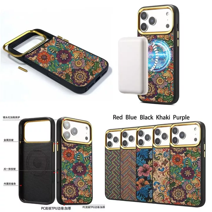 Ốp lưng iPhone thêu nút cao cấp Thích hợp cho iPhone 17 Pro Max Ốp điện thoại iPhone 16 Pro 15 Sạc từ tính Tranh màu cũ Mạ dày Chống rơi Bao da