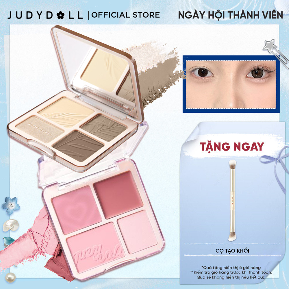 Bảng Phấn Tạo Khối Bắt Sáng 4 Ô JUDYDOLL Highlight & Contour Palette +  Bảng Má Hồng & Bắt Sáng 4 Ô JUDYDOLL Highlight & Blush Palette 9g