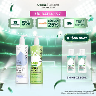 Bộ 1 Sữa tắm Lactacyd Healthy Bright làm đều màu da + 1 Sữa Tắm Gội Trẻ Em Lactacyd Milky 500ml